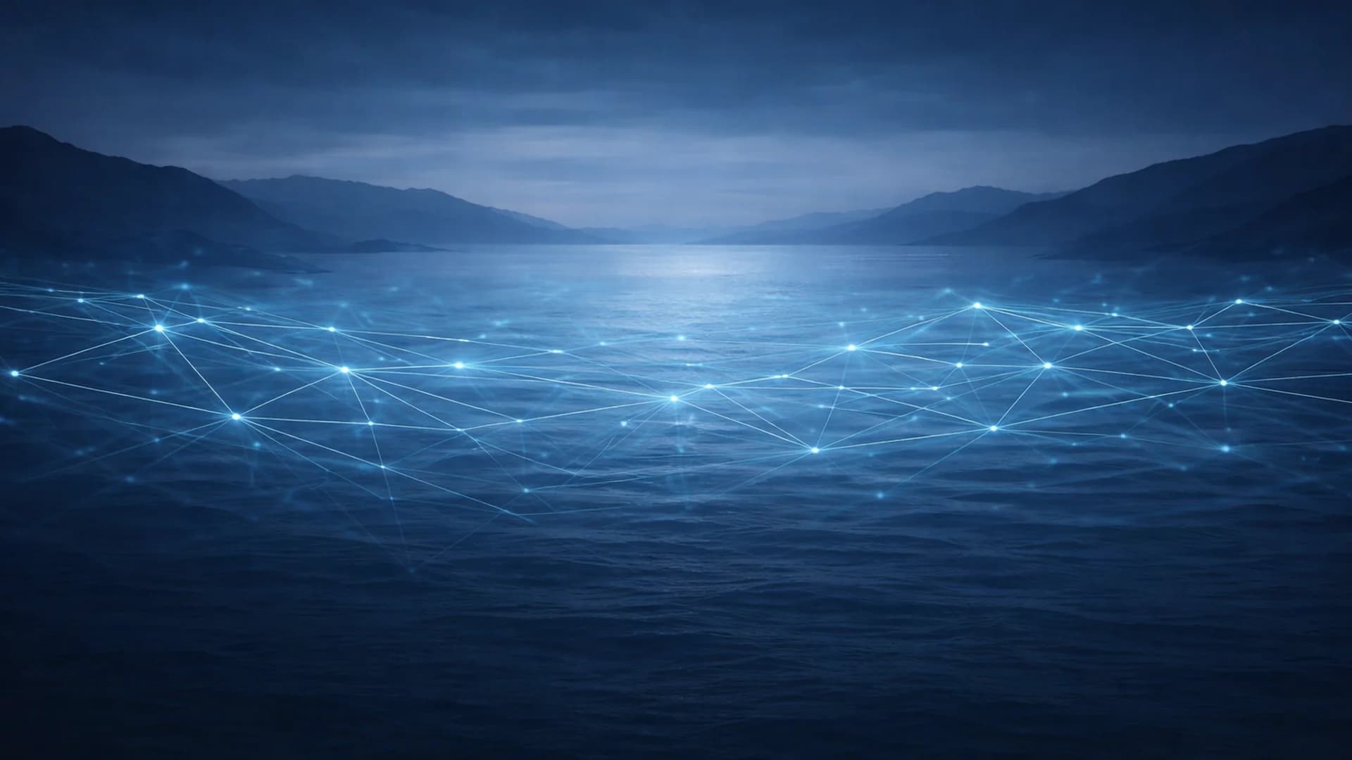 Abstrakti merihorisontti ja verkottuneet valopisteet